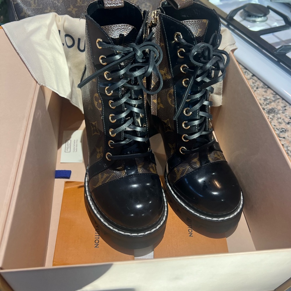 Louis Vuitton Black Lace Up Boots Classic Design